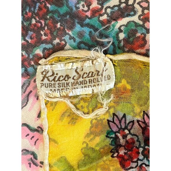 Vtg Rico Scarf Made in Japan Birds Yellow Square 100% Silk Hand Rolled 16.5” Sq - Picture 4 of 5